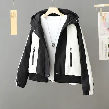 2024年秋冬新款短款连帽夹棉冲锋衣厚外套女宽松小个子夹克衫棉衣图片