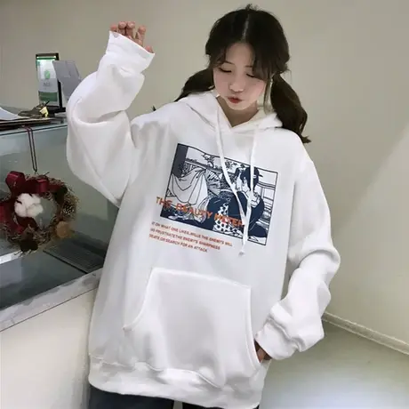 cec卫衣女连帽秋冬韩版学生宽松套头加绒加厚mschf外套丧系衣服女商品大图