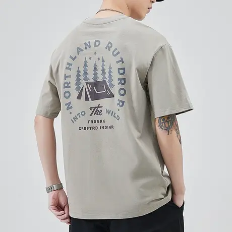 夏季薄款纯棉t后背面大印花圆领短袖t恤男生青少体恤衫男士上衣服商品大图