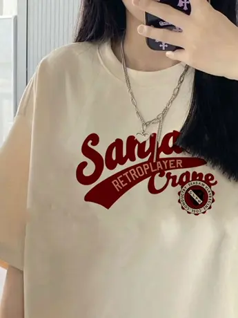 仿棉短袖t恤女2023新款夏季小众设计感港味chic潮牌正肩显瘦上衣商品大图