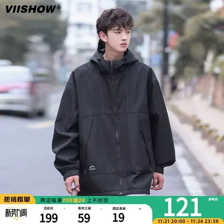 VIISHOW冲锋夹克男士2023春秋款潮牌工装夹克男连帽户外防风上衣商品大图