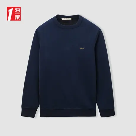 海一家保暖加绒毛衣2023冬季新款基础休闲舒适圆领长袖针织衫男商品大图