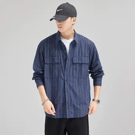 Modi Nick/摩帝尼克秋季男士条纹纯棉衬衫高端色织布面料男士衬衣商品大图