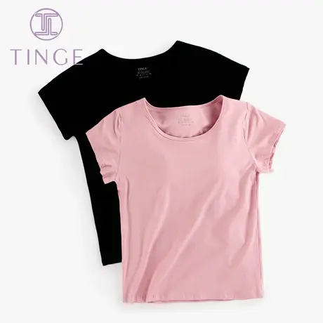 TINGE睡衣女夏季纯棉家居服带胸垫一体短袖上衣春秋款内衣运动T恤图片