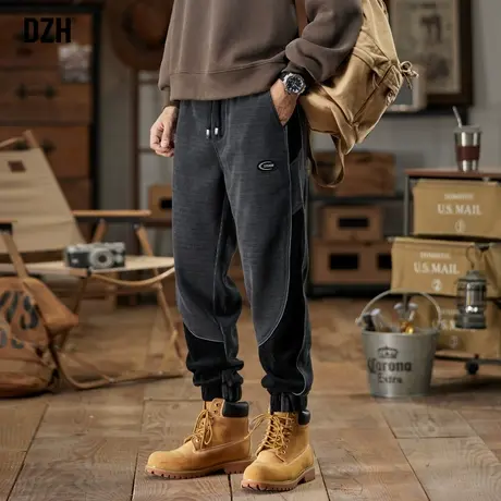 男士灯芯绒男裤秋款2024新款哈伦裤拼接古着裤子潮流男束脚裤潮牌商品大图