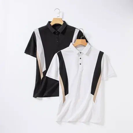 polo衫男士短袖t恤夏季冰丝薄款翻领半袖商务保罗拼色上衣潮牌男商品大图