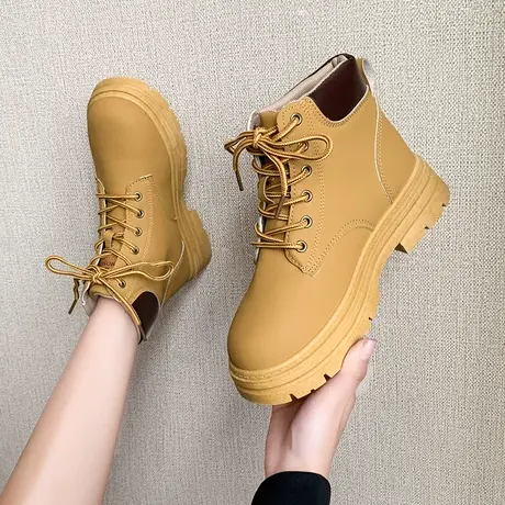复古厚底马丁靴女外穿2024年秋季新款炸街工装短靴休闲百搭大黄靴商品大图