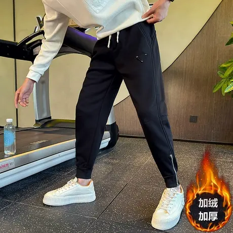 潮牌加绒卫裤男冬款个性拉链束脚哈伦男裤2023轻熟保暖运动休闲裤商品大图