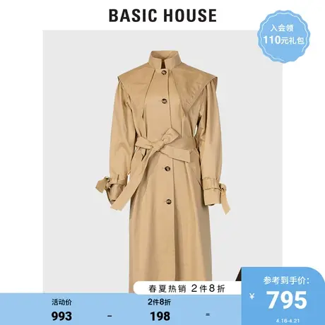 Basic House/百家好女装春秋英伦风单排扣中长款气质风衣HUCA125A图片