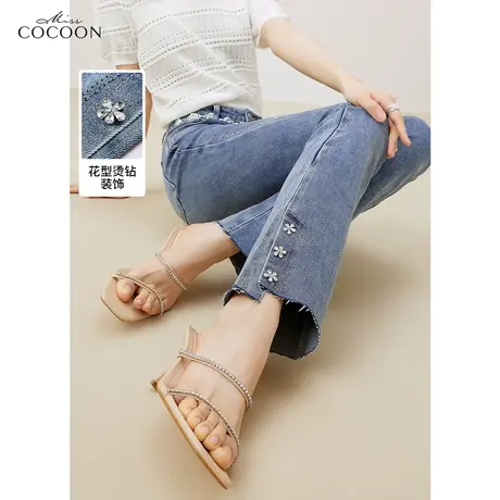 missCOCOON喇叭牛仔裤女款2023新款夏季高腰修腿显瘦直筒开叉裤子商品大图