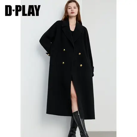 DPLAY冬新重磅轻奢黑色宽松15%羊绒双面羊毛呢大衣外套女商品大图
