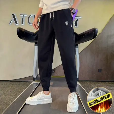 冬季加绒卫裤男新款潮牌束脚宽松加厚保暖休闲裤百搭刺绣哈伦裤商品大图