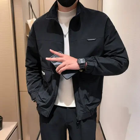 夹克男士2023新款春秋季百搭上衣机车潮流宽松立领工装外套痞帅商品大图