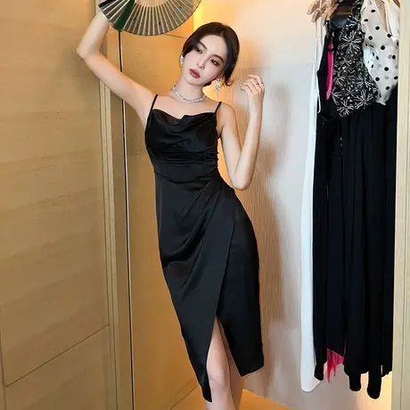 法式不规则收腰轻奢名媛风礼服连衣裙新款露背显瘦开叉礼服包臀裙商品大图