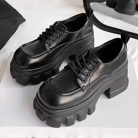 粗跟厚底单鞋女款春季高跟鞋2024新款jk单鞋黑色系带英伦风小皮鞋图片