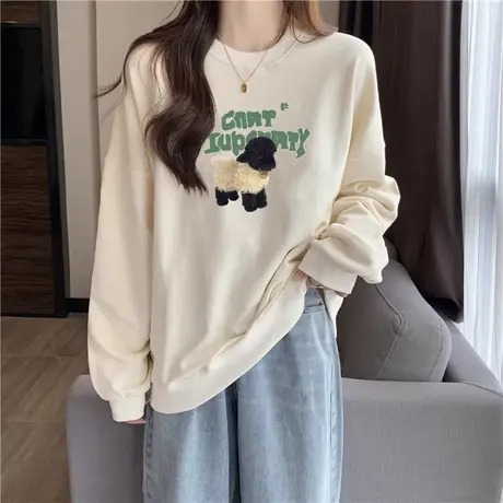 美式复古无帽爆款卫衣女春秋2024新款宽松百搭长袖上衣外套潮ins商品大图