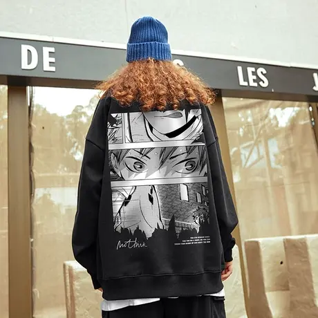 Nuthink国潮潮流潮牌动漫印花卫衣男加绒oversize胖子宽松情侣潮商品大图