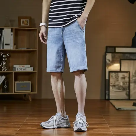 唐狮春夏季牛仔短裤男修身卷边五分中裤直筒时尚潮流个性裤子图片