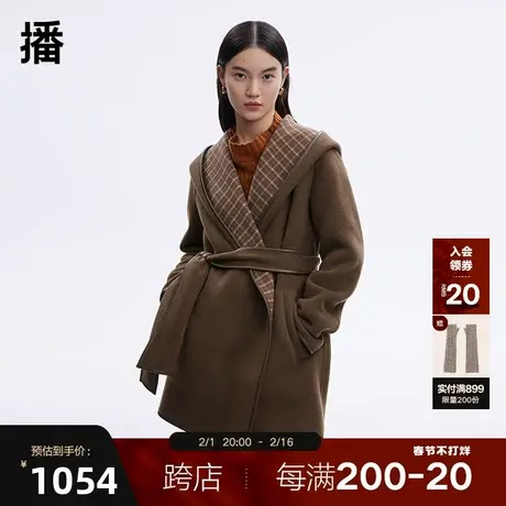 播冬季新款100%羊毛包边反面格纹短款毛呢图片