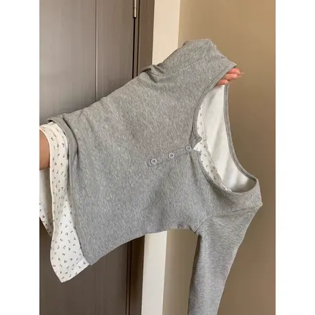 法式高级感假两件长袖T恤女春装修身韩版打底衫外穿内搭拼接上衣图片