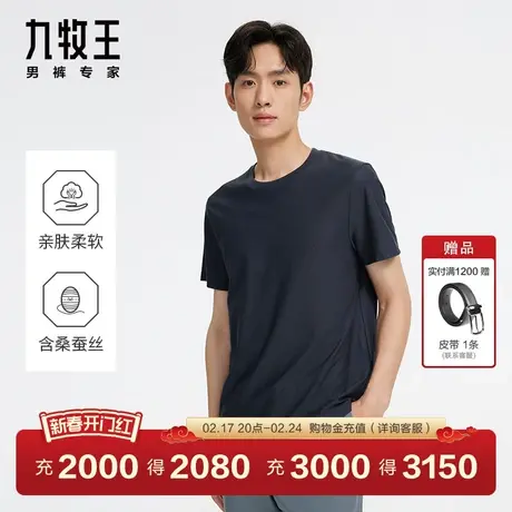 [凉感系列]九牧王男装短袖T恤2024春新款男士圆领时尚休闲上衣EN图片