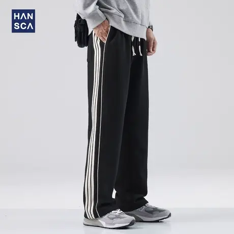 hansca美式侧条纹卫裤男秋季美式潮牌直筒宽松阔腿痞帅休闲运动裤商品大图