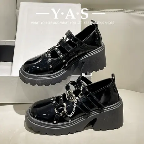 小众设计感甜酷爱心玛丽珍鞋女2024春季新款暗黑风厚底增高小皮鞋图片