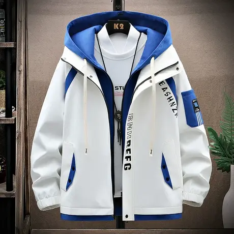 假两件外套男春秋季潮流百搭青少年加绒加厚工装夹克初中高中学生商品大图