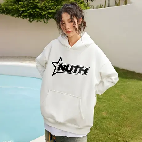 Nuthink美式潮牌字母连帽卫衣男潮重磅420g宽松加绒保暖外套春季商品大图