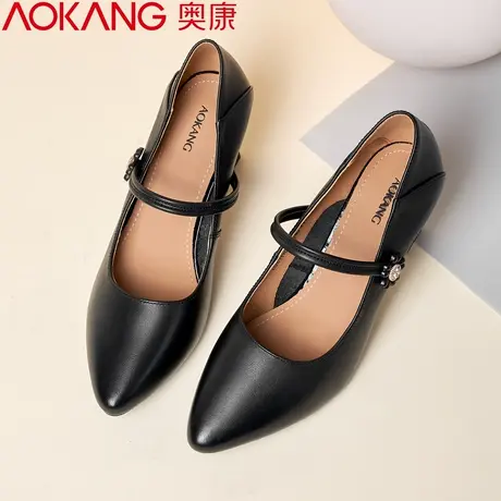 奥康高跟鞋女单鞋真皮尖头软面时尚通勤不累脚职业牛皮青年商品大图
