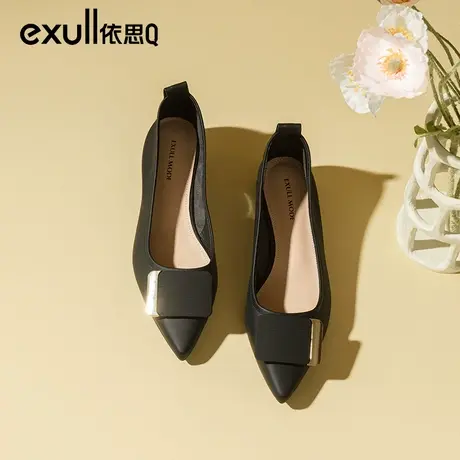 依思q一脚蹬单鞋女2024年春季尖头女鞋低跟软底不累脚工作鞋黑色图片