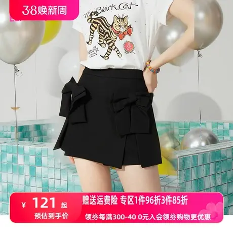 妖精的口袋蝴蝶结a字黑色短裤女2023夏季新款高腰裙裤显瘦裤子潮商品大图