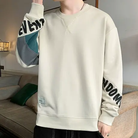 男士长袖t恤春秋款潮流撞色拼接圆领卫衣青少年休闲印花打底衫潮T商品大图