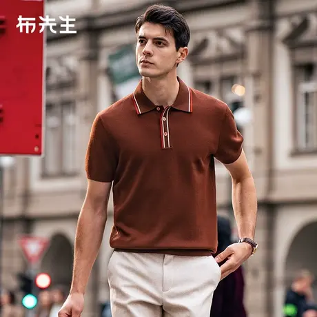 MrBu布先生意式翻领羊毛t恤男2023秋季男士撞色短袖针织衫BT12197商品大图