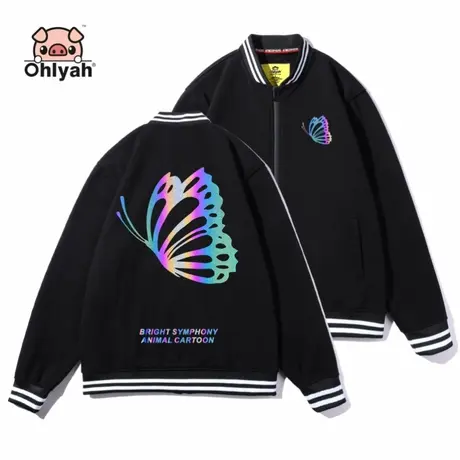 蝴蝶国潮ins棒球服外套女男情侣装大码宽松加绒卫衣拉链短款夹克商品大图