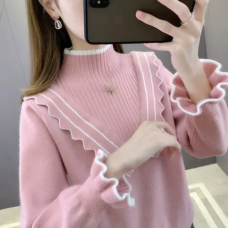 小清新套头毛衣女早秋韩版2023年新款荷叶边针织衫宽松上衣洋气潮图片