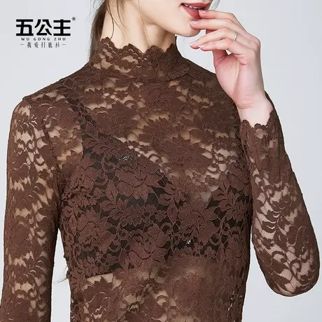 五公主高领蕾丝打底衫2020新款春秋季洋气小衫时尚女装内搭上衣薄商品大图