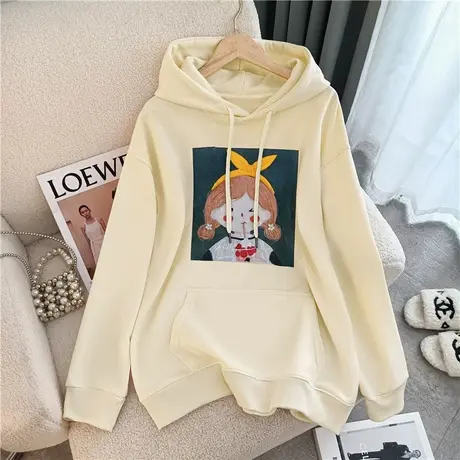 连帽卫衣女oversize设计感小众2023秋冬新款美式复古宽松长袖上衣商品大图