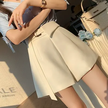 白色西装短裤女外穿设计感显瘦四分裤小个子职业上班休闲阔腿裤图片