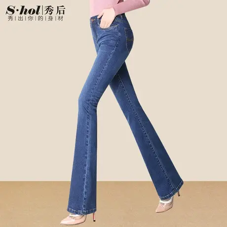 浅色显瘦弹力喇叭裤高腰微喇牛仔裤女春秋款长裤大码女裤加长裤子商品大图