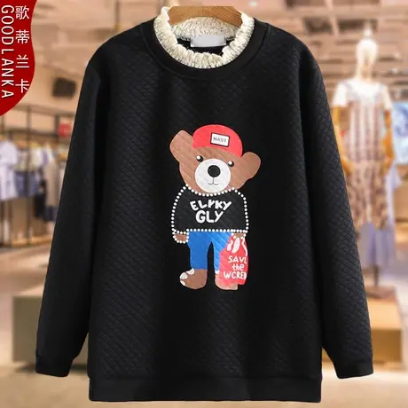 中年四五十岁妈妈夹棉卫衣秋冬装新款加肥加大码女装宽松印花上衣商品大图