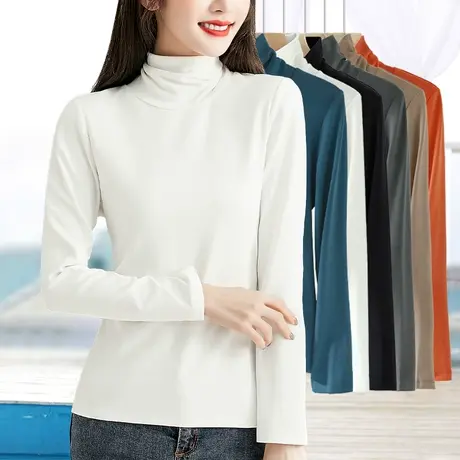 米白色堆堆高领打底衫女大码秋冬内搭2023新款可外穿棉质长袖秋衣图片