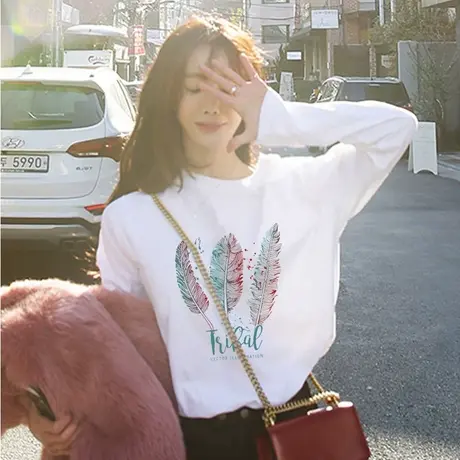 2023秋冬新款韩版ins长袖T恤女百搭打底衫宽松显瘦超火上衣圆领潮图片