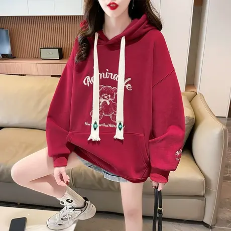 早春装小个子卫衣女春秋季韩版宽松大码薄款设计感小众小熊外套潮商品大图