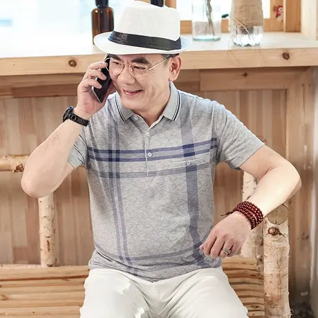 爸爸短袖t恤男40-50岁薄夏装中年男士上衣服纯棉夏季中老年人爷爷图片