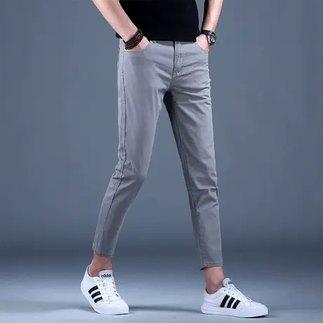 男士九分灰色休闲牛仔裤男秋款男款2023新款9分休闲裤子修身小脚商品大图