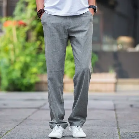 亚麻裤男夏季薄款宽松休闲长裤男士大码直筒裤子中年夏天棉麻男裤商品大图