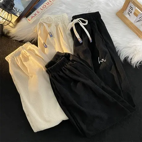 日系复古灯芯绒休闲裤男秋季新款ins潮牌简约宽松百搭束脚运动裤商品大图