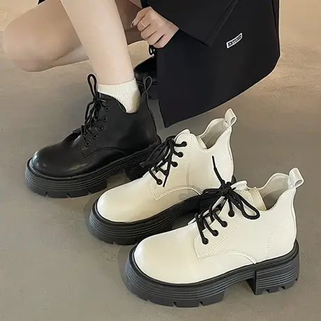 厚底马丁靴女夏季2023年新款小个子增高系带白色复古英伦风短靴子商品大图