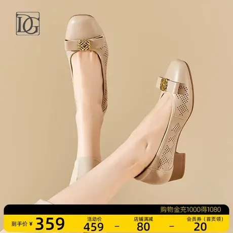 头层牛皮浅口方头单鞋女粗跟2023新款春季软皮百搭舒适妈妈鞋皮鞋商品大图